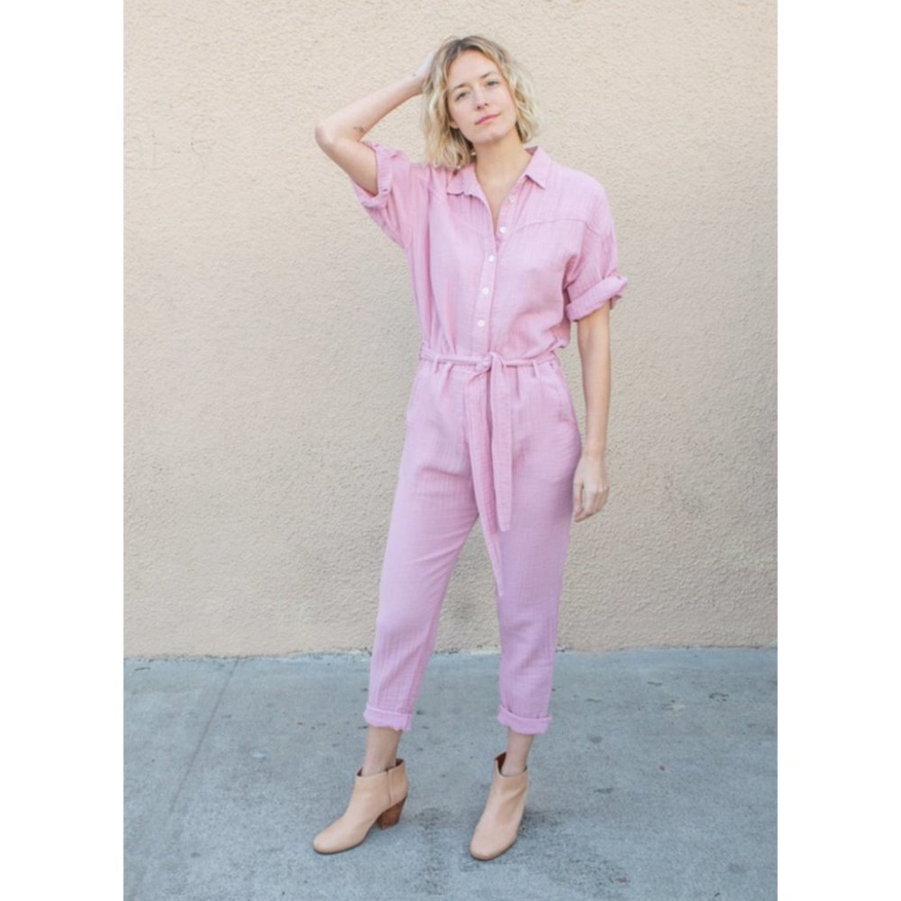 Xirena Theo Belted Jumpsuit in Pink Button Down Gauzy Cotton Size S Casual